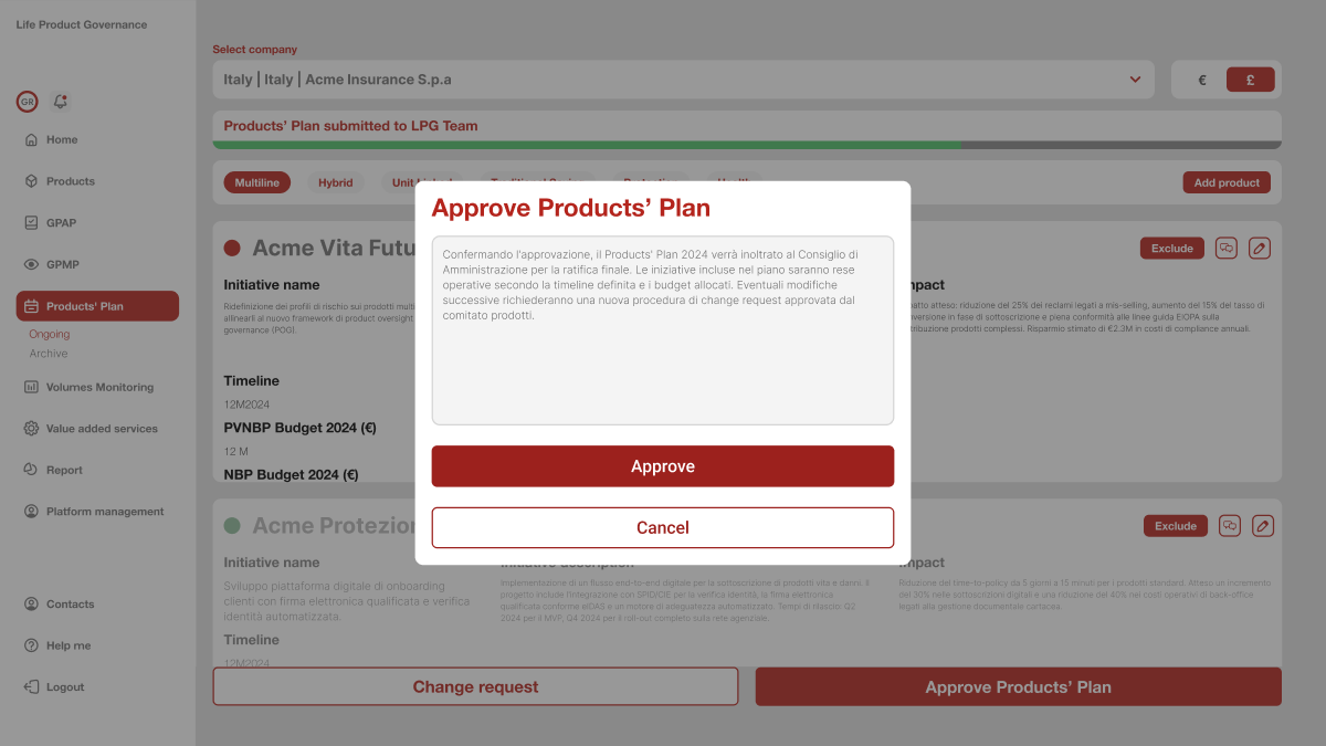 Screenshot: conferma di una modifica controllata