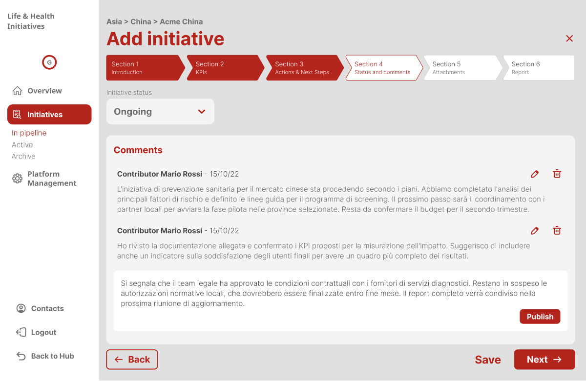 Screenshot: flusso di inserimento